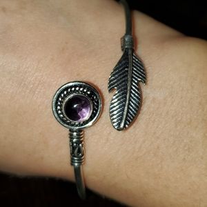 Amethyst Feather Cuff Bracelet SS 925